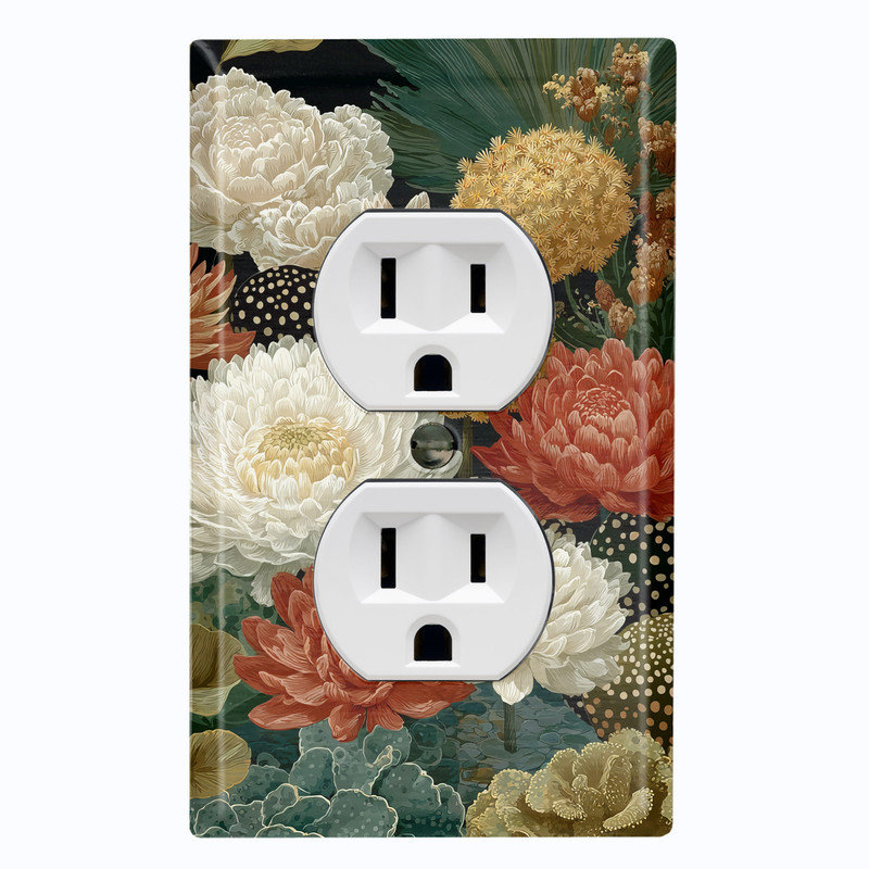 Couvercle de plaque d'interrupteur en métal; Rectangle 1 bande US standard - Fleurs élégantes, Prise double # 8