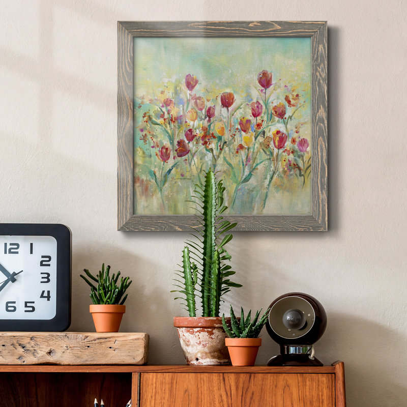 Tulipes d'été - Toile encadrée de qualité supérieure - prête à être accrochée, H 20 po x l 20 po x P 1,5 po, Encadré gris