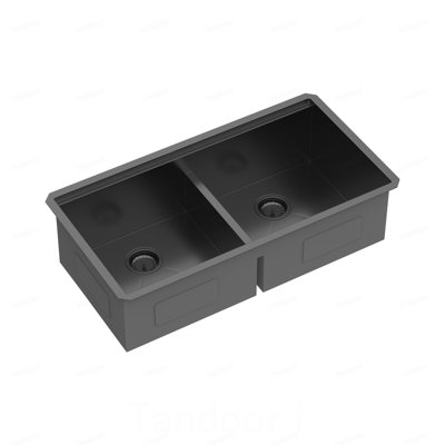 Évier de cuisine à double cuve (50/50) encastrable 36 po x 19 po x 10 po noir bronze industriel avec deux cuves profondes de 10 po