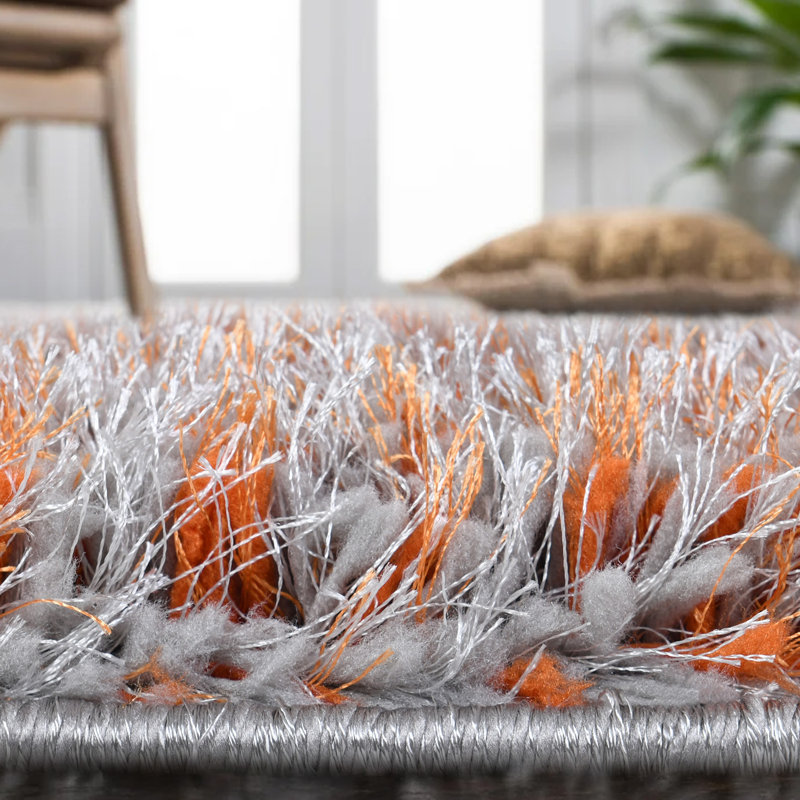 Shaggy Blocks High Pile Rug - Orange, Rectangle 80 x 150 cm