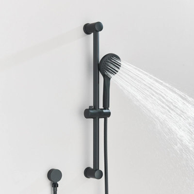 Black Slide Bar Shower System 5 Functions Handheld Shower Head w/Adjustable Bar