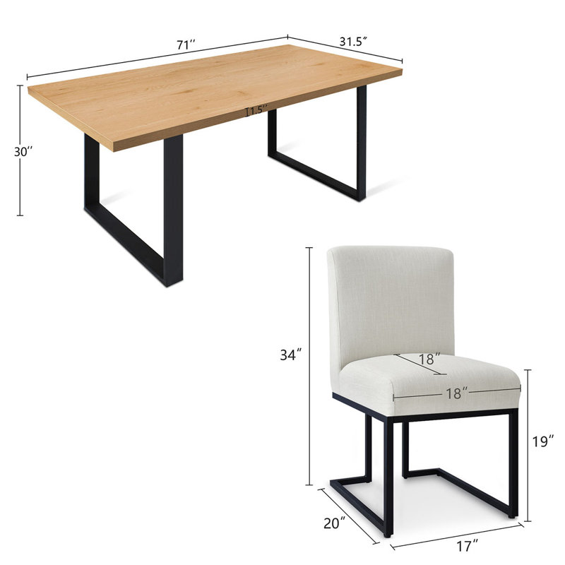Cederick 4-Person Dining Set with Rectangular Table, Natural, Cream
