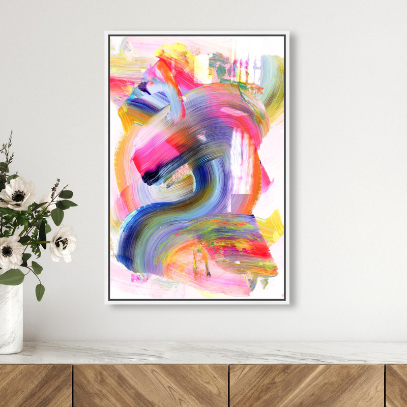 Oliver Gal Neon Swirl Abstract - Hand-Applied Glass Coat Framed Canvas Art, White, 30" H x 20" W