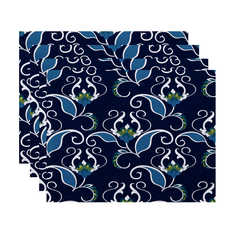 Selina Polyester Floral Rectangle Placemat, Blue