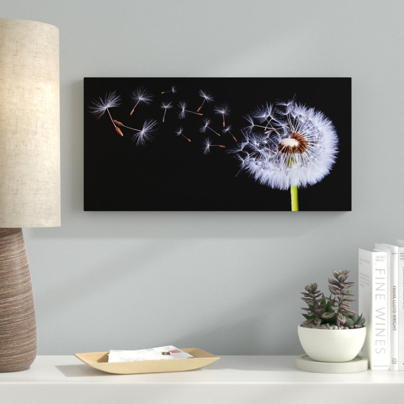 « flying pissenlit », photographie de toile tendue sur toile tendue, H 12 po x l 24 po x P 0,75 po