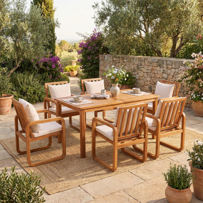 Ensemble repas d'extérieur 7 pièces avec coussins amovibles, meubles modernes pour la cour, le jardin et le patio