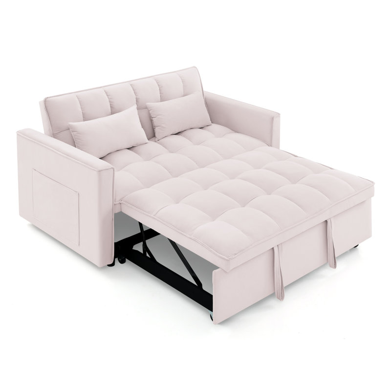 Canapé-lit polyvalent en velours pliable 54,33 po - 3 positions réglables avec 2 coussins moelleux, Rose
