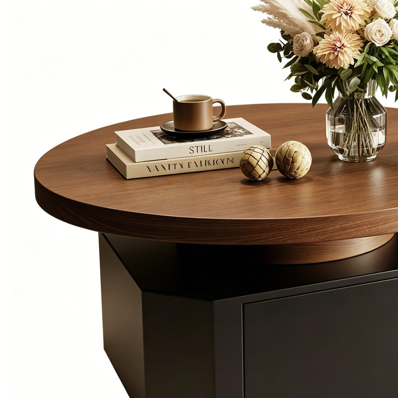 Petite table basse mobile avec roulettes, Nut-Brown Top/Black Base