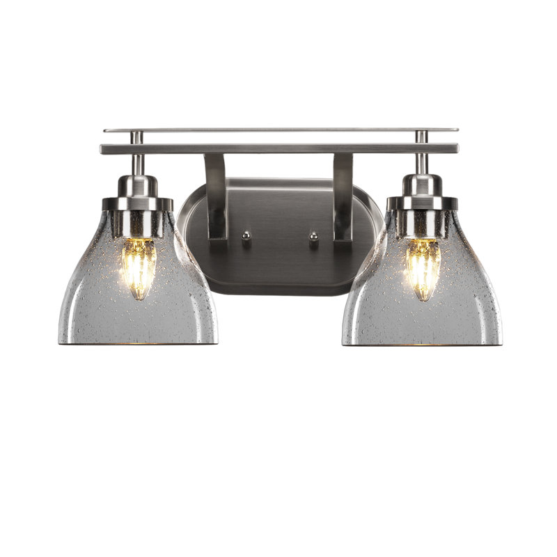 Barre d'éclairage de salle de bain 2 lumières Alirra avec verre 6,25 po, Nickel brossé, Clair