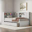 Lit de jour en bois avec tablettes de rangement, station de charge et lit gigogne-609382719