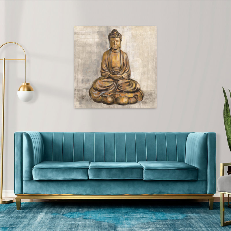 Bouddha contemporain en bronze avec art noir indien, H 36 po x l 36 po