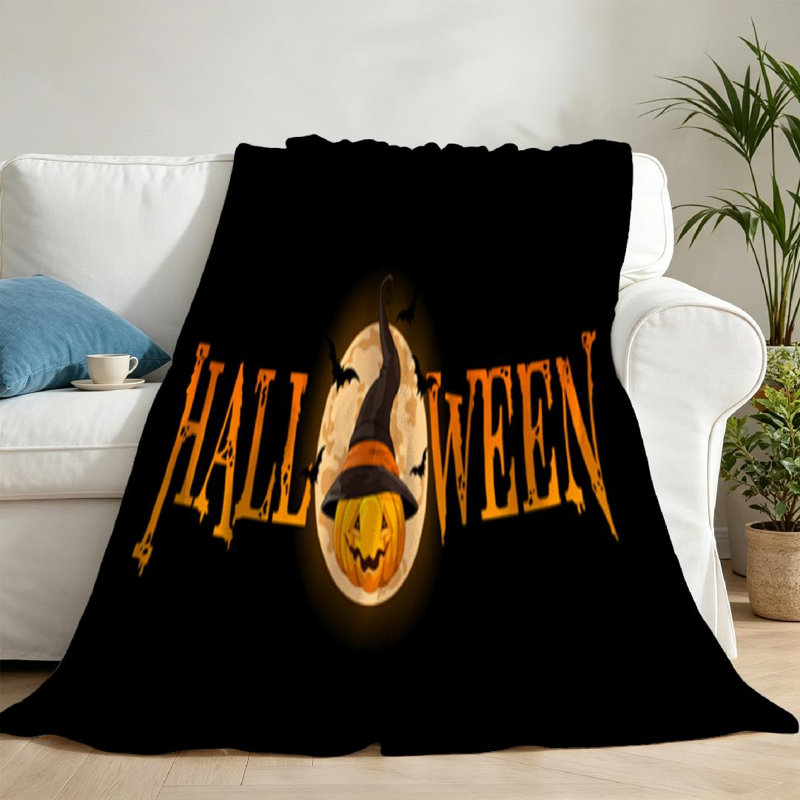 Jeté jaune en flanelle ultra douce jaune, bannière d'Halloween avec imprimé recto, Jeté 50 po x 60 po
