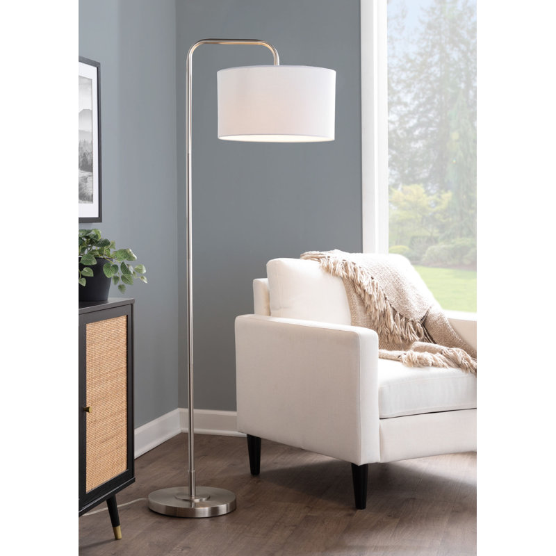 Lampe sur pied arquée 63,75 po Batesville, Nickel brossé / blanc soie