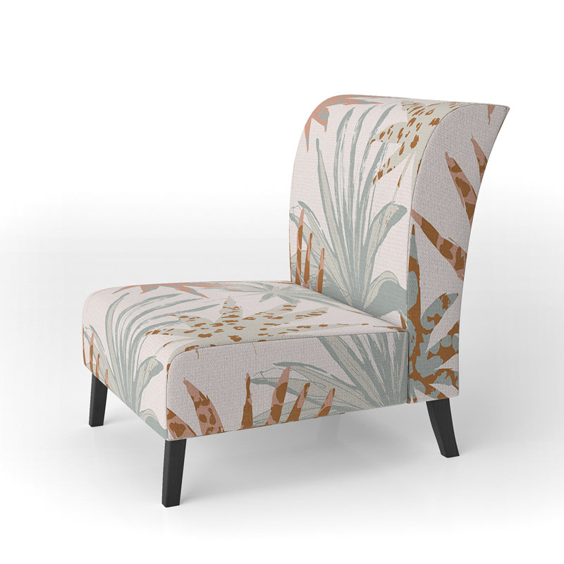 Brechta Vibrant Curve Design II - Velvet Upholstered Modern Slipper Chair, Brown/Light Green/White