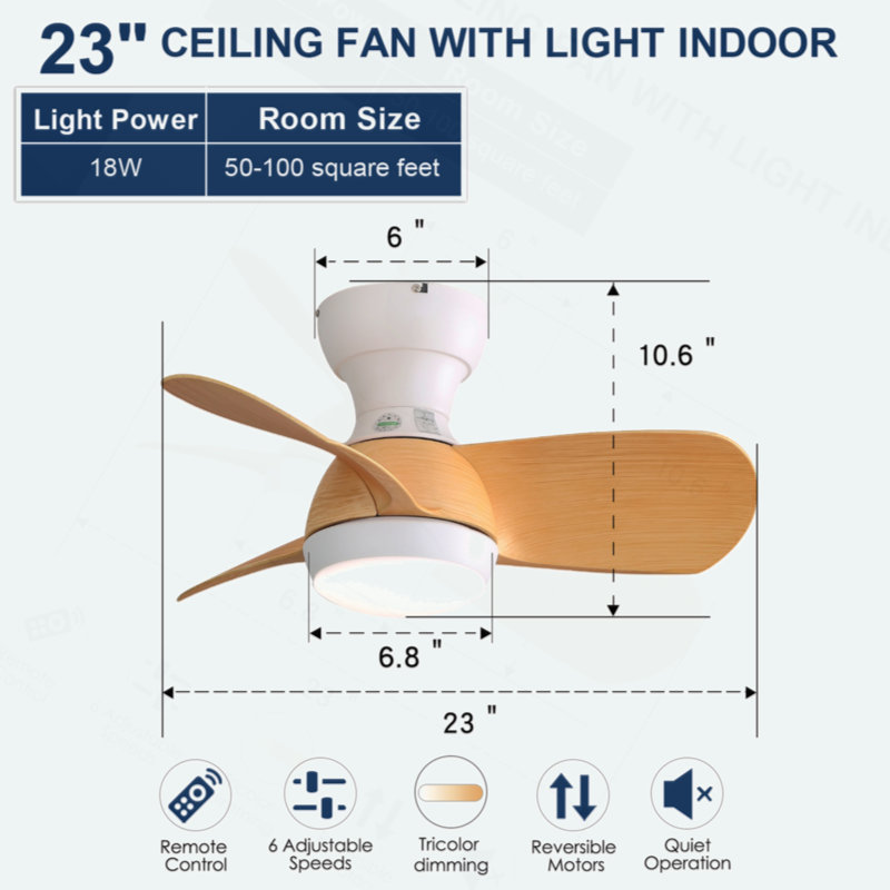 Ventilateur de plafond 23 po avec lumières DEL Kyleon, Bois, White