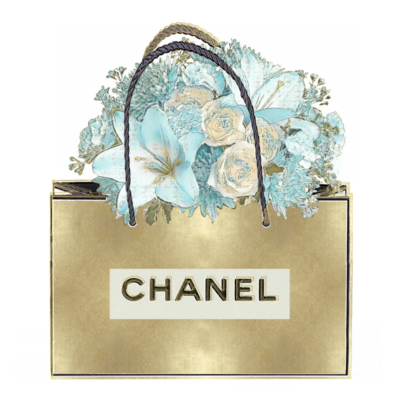 Sac doré avec bouquet - Impression sur toile tendue, H 30 po x l 30 po