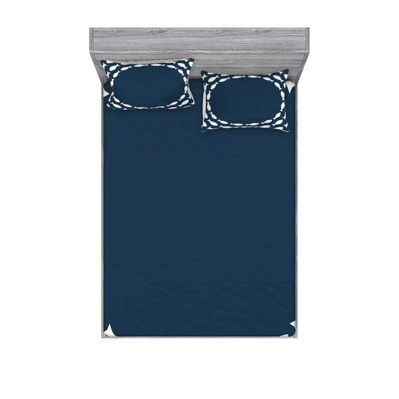 Drap-housse et coussin décoratif Ambesonne Sealife, bleu marine et blanc, Ensemble de draps pour très grand lit californien