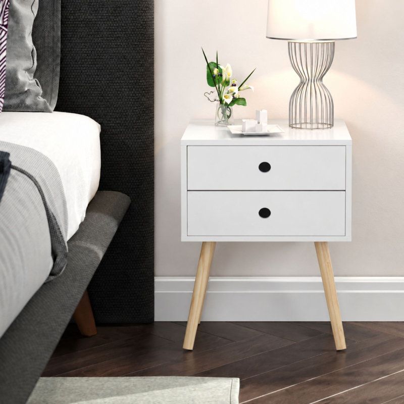 Set of 2 Premium Irmtraud 2-Drawer Bedside Cabinets, Pair of Stylish Two-Tone Nightstands, White