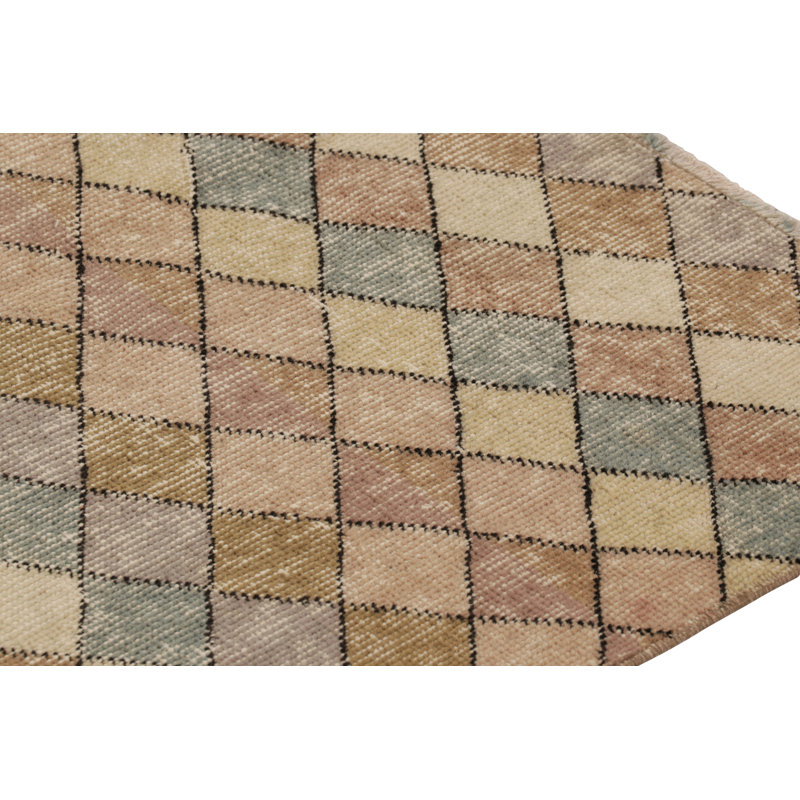 Vintage Distressed Runner Rug, Multicolor Diamond Geometric Pattern - Rug & Kilim