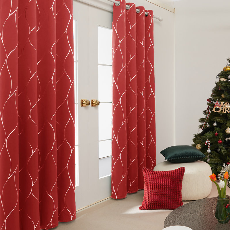 Seligman Wave Foil Printed Room Darkening Thermal Curtains, Red, Width 168 x Drop 138 cm