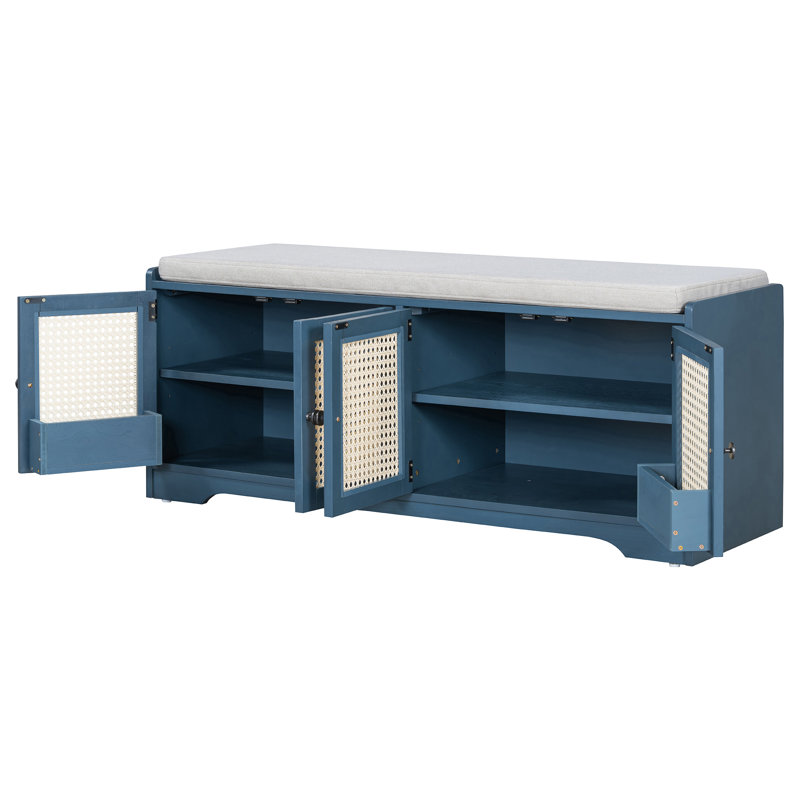 Banc à chaussures, Bleu marine antique / beige