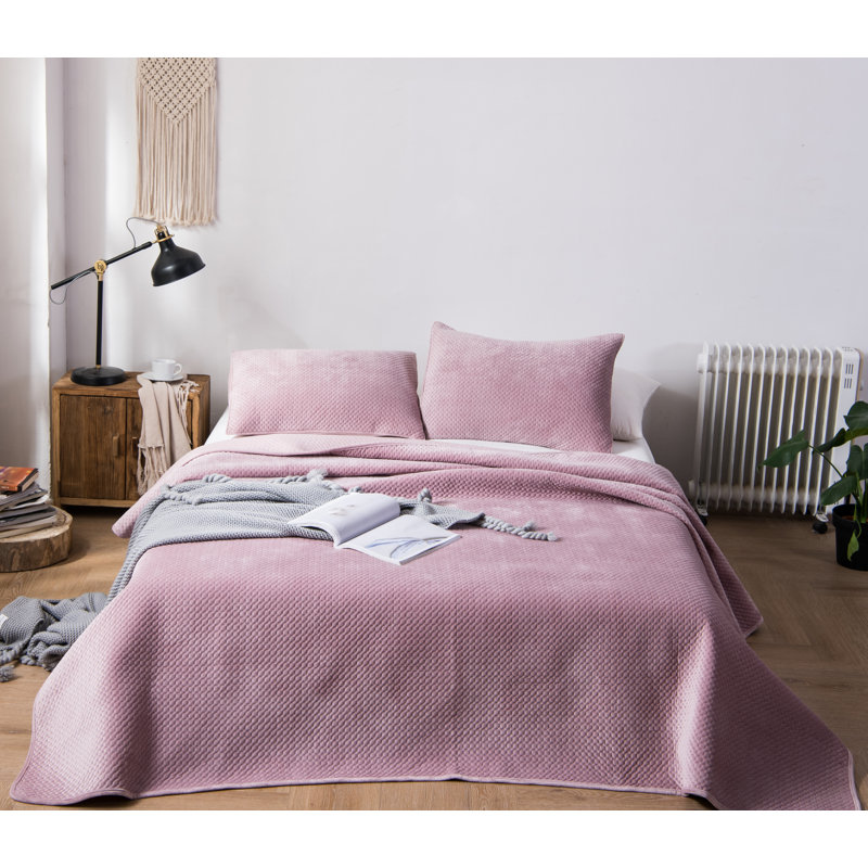  Ensemble de couvre-lit réversible en microfibre et microfibre, Couvre-lit très grand + 2 taies décoratives, Rose poussiéreux