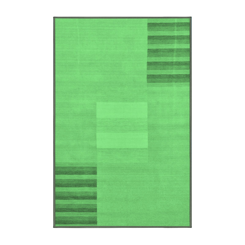 Tapis abstrait vert émeraude lavable à la machine Abstract 23, Rectangle 5 pi x 7 pi