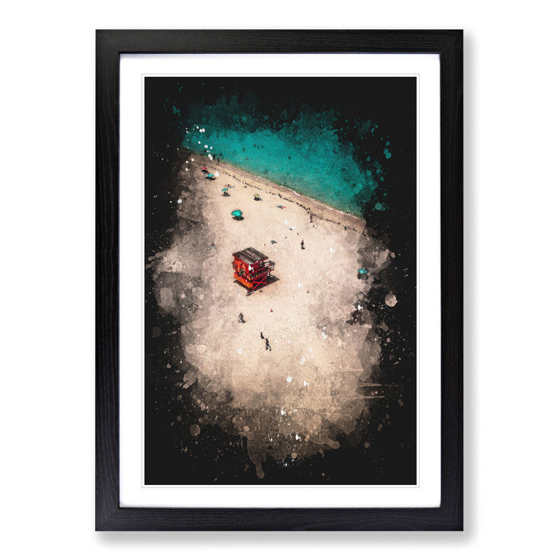 South Beach in Miami - Picture Frame Painting Print, 45cm H x 33cm W x 2cm D, Black Framed