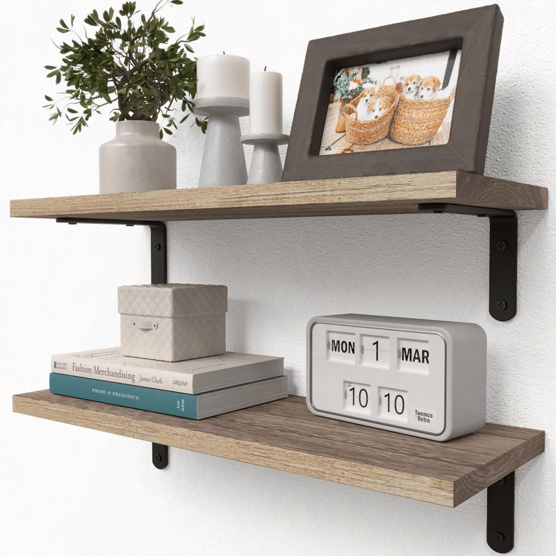 Ensemble de 2 tablettes rustiques en bois de style rustique pour décoration murale, tablettes suspendues pour la pièce
