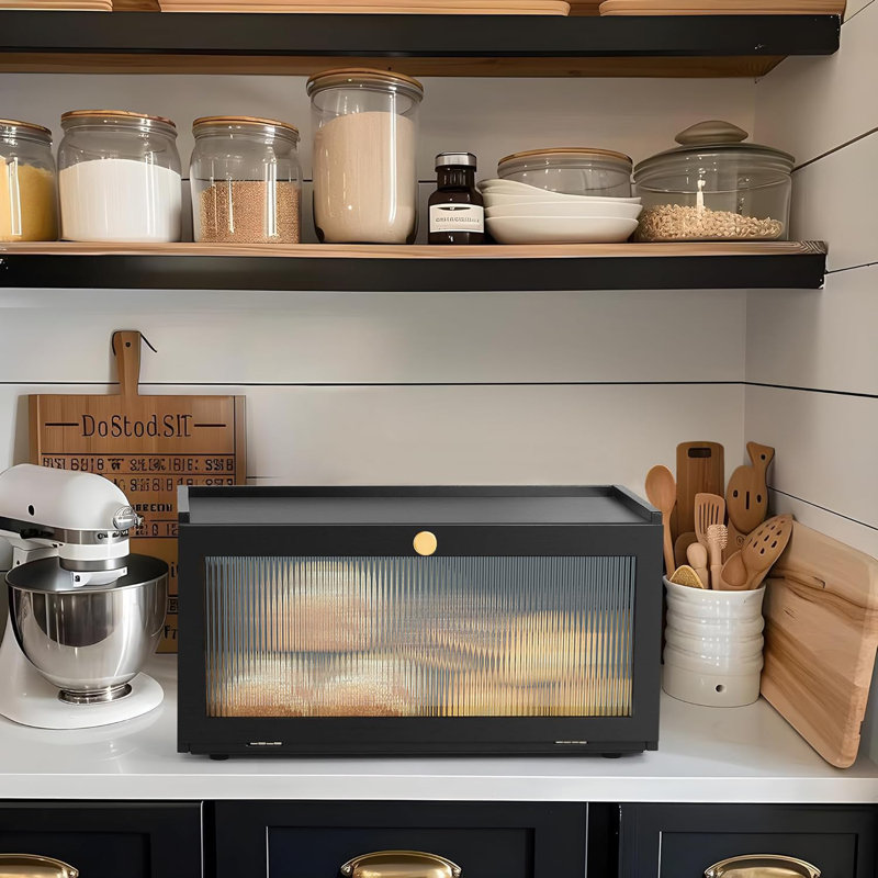 Bread Box For Kitchen Countertop, Bread Box With Window Bread Storage Container, , Black