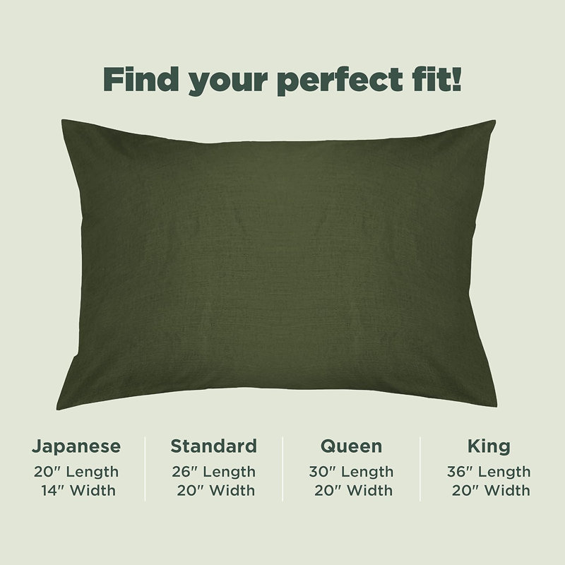 Soft Cotton Pillowcases with Enclosed Sleeve Design Breathable Pillow Case for Easy Removal, Queen, Forest Green Hemp