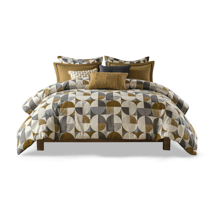 Édredon très grand de 9 pièces de couleur dorée, motif scandinave de style Mid-Century, chaleur toutes saisons, housse de couette amovible avec attaches intérieures, incarnant l'esthétisme du design luxueux, bourré de duvet