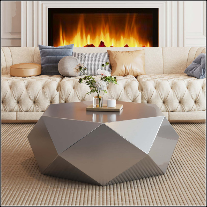 Table basse géométrique en acier inoxydable, Argent