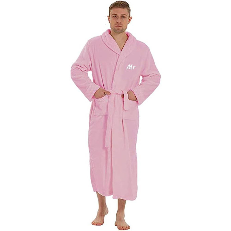Peignoir unisexe mi-mollet avec poches, Oui, Rose-m, L