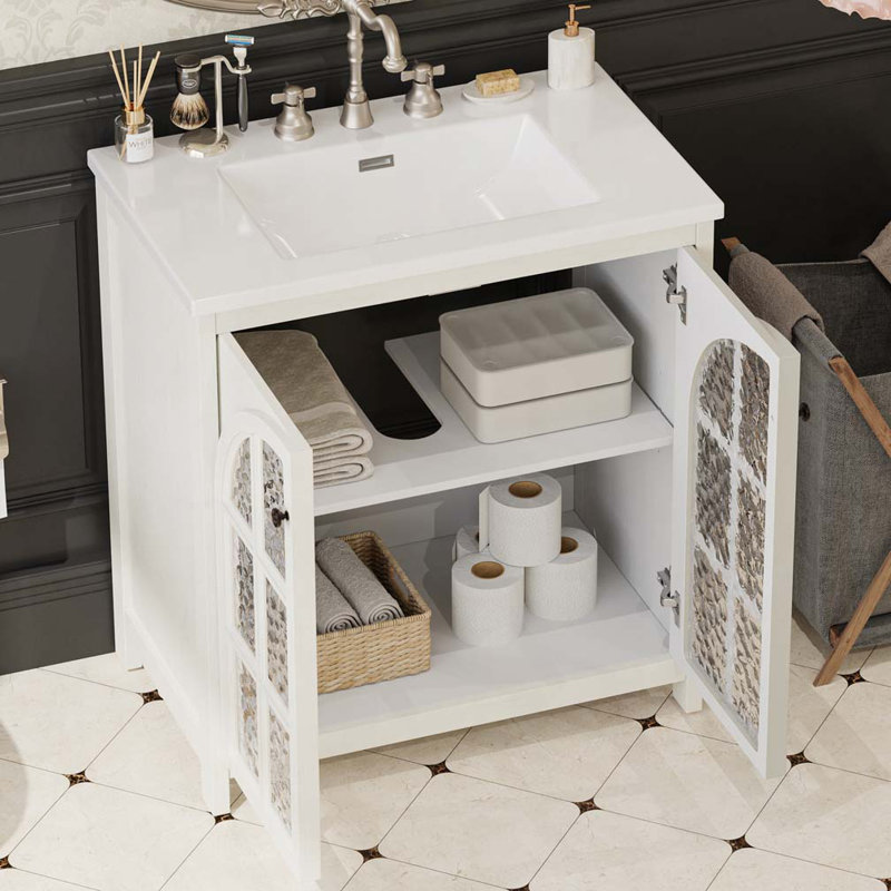 Meuble-lavabo de ferme 31 po avec lavabo en céramique, Blanc antique