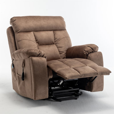 Large Electric Massage Recliner With Heat, Velvet Lift Recliner Chair For Elderly Oversize with Hidden Cup Holder by Latitude Run