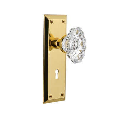Crystal Chateau Interior Mortise Door Knob with New York Long Plate