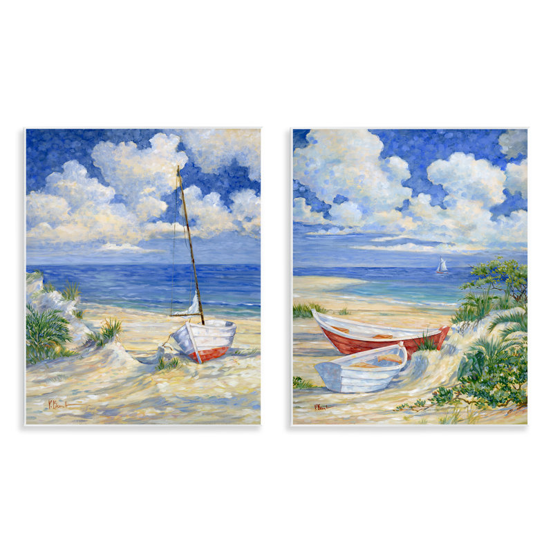 «Row Boat on Sandy Beach», ensemble de 2 plaques murales par Paul Brent