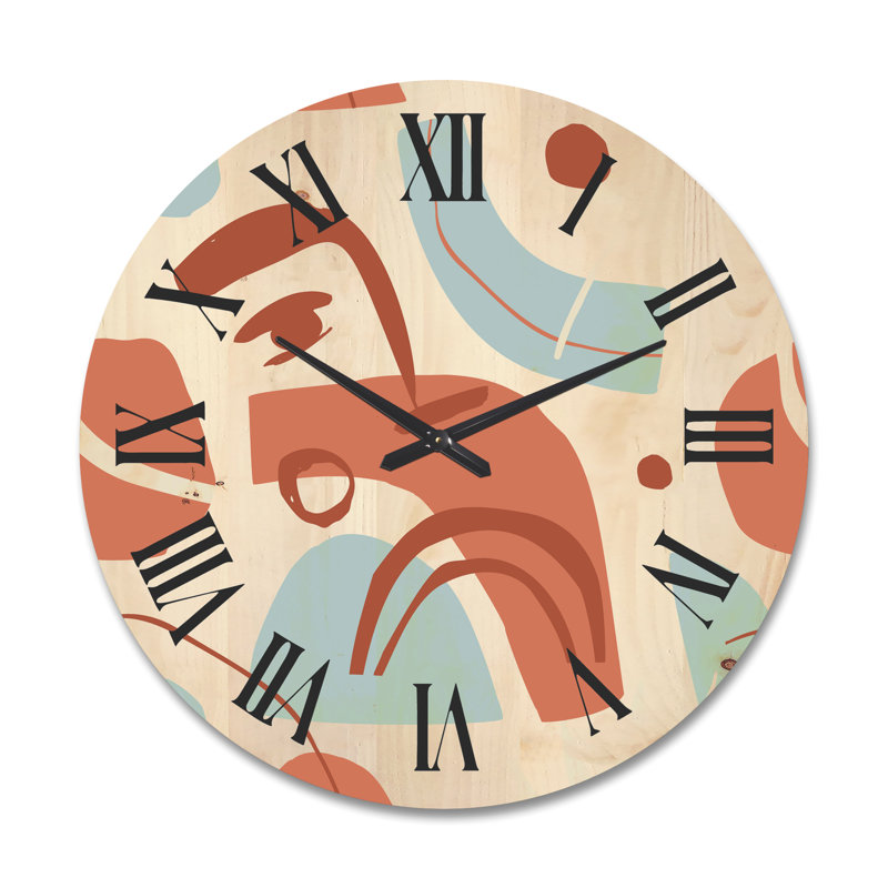 Horloge murale en bois à formes géométriques avec feuilles de palmier tropicales, Grand