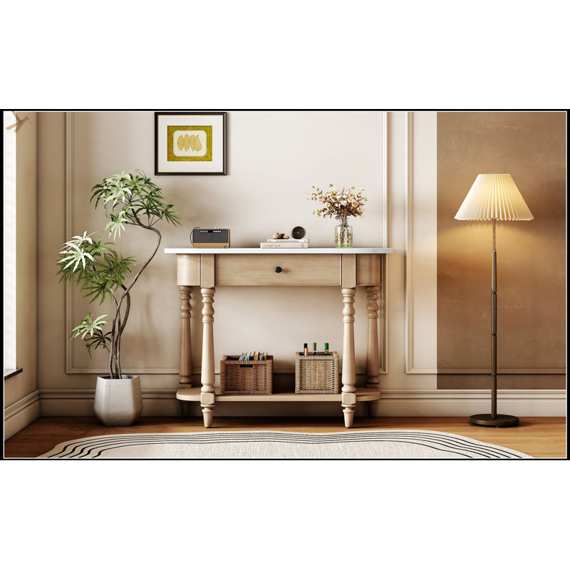 Narrow Console Table With Curved Corners, Retro Entryway Table With Top Drawer And Open Shelf For Versatile Storage And Elegant Design