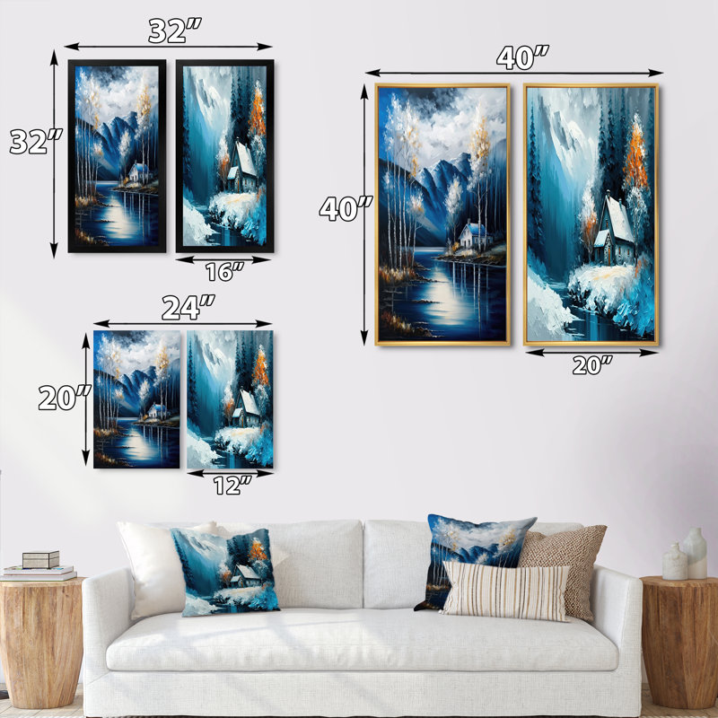 «Cabin By A Lake In Fall V», 2 pièces sur toile, Toile tendue, H 20 po x l 24 po