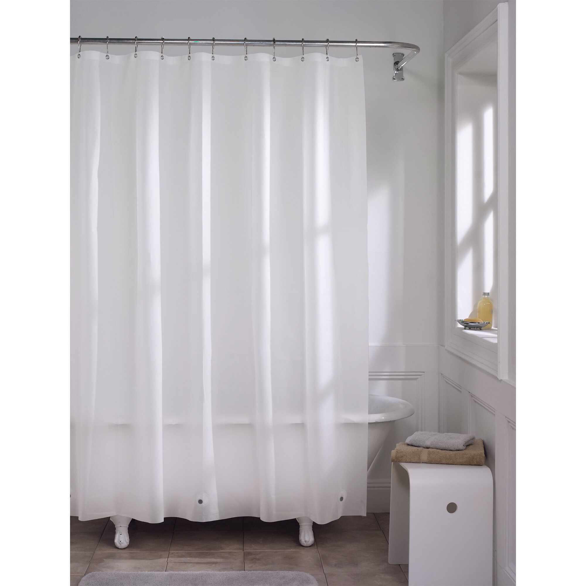 Kenney Medium Weight Peva Shower Curtain Liner with Pockets, White