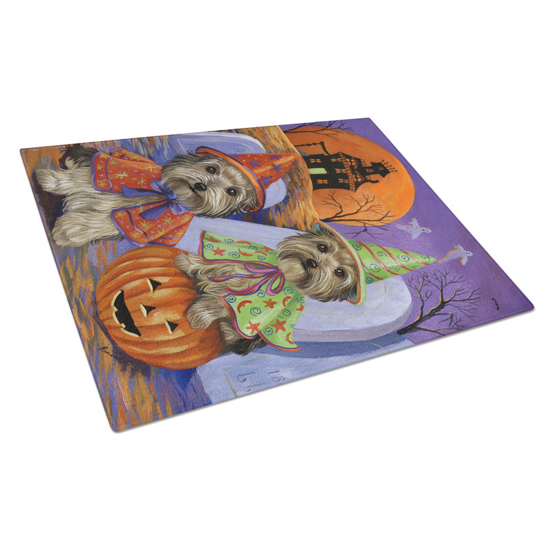 Beagle Halloweenie Glass Cutting Board Large-Halloween, Yorkie Haunted House