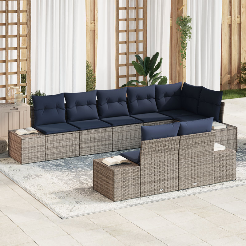Ensemble de canapé de jardin avec coussin 8 pièces vidaXL, Structure grise / coussin bleu marine