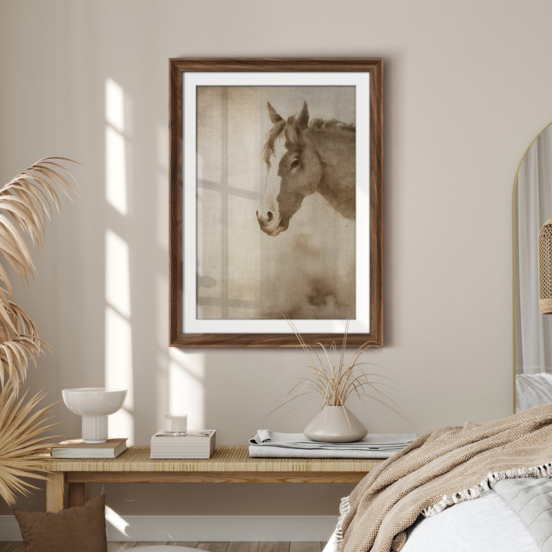 Art mural vintage rétro encadré pour chambre à coucher - 26 po x 36 po brun, Reproduction encadrée avec passe-partout