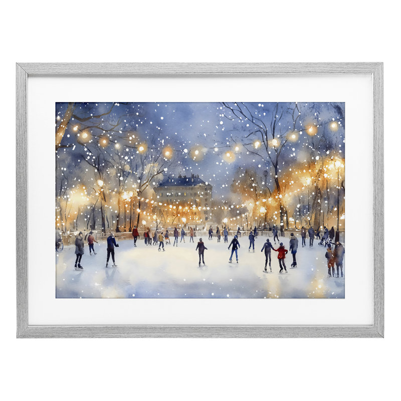 «Ice Skating Under The Lights», reproduction encadrée sous verre, design by Creative Studio, H 14 po x l 20 po