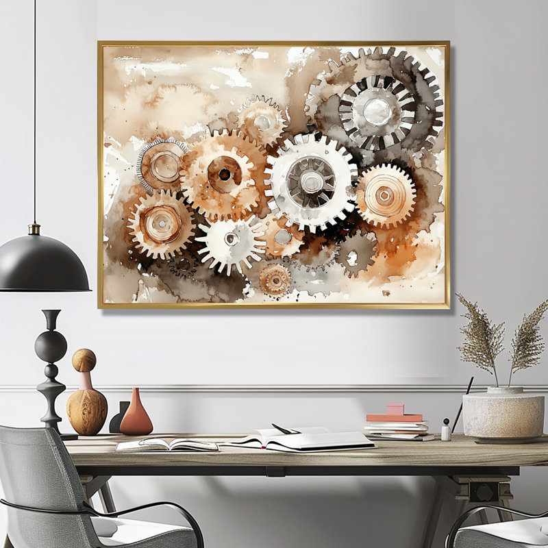 Gears and Cogs Of Innovation I - Innovation, art mural, H 34 po x l 44 po, Impression dans un cadre flottant sans passe-parto