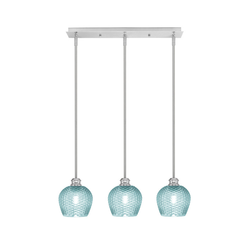 Luminaire suspendu linéaire à 3 lumières avec verre de 6 po Edge, Turquoise texturé, Nickel brossé