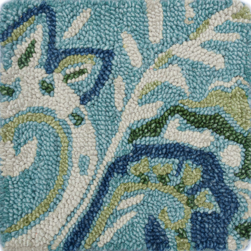 Adelaide Hand Hooked Aqua/Green/Ivory Wool Rug, Rectangle 3' x 5'