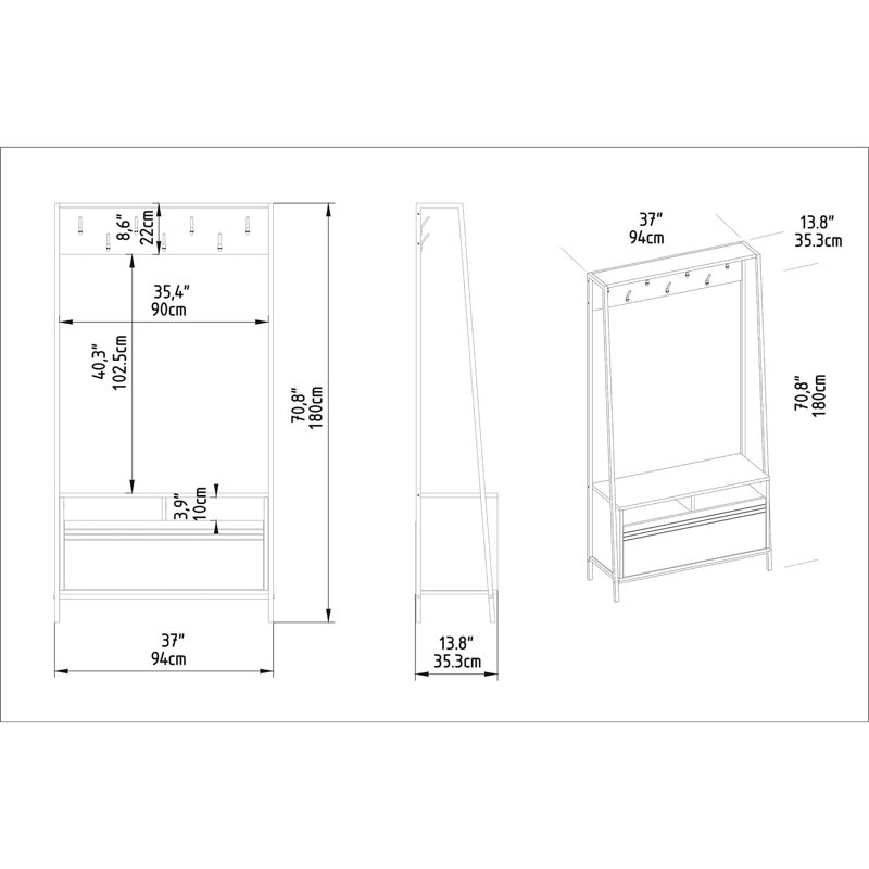 Hopewell Hall Tree with Bench and Shoe Storage, Walnut/Black